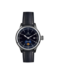 Detailaufnahme der Mondphasenanzeige der Steinhart Marine Mondphase Blue mit blauem Zifferblatt und SW280-1 Uhrwerk.